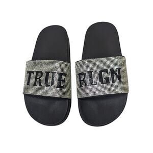 True Religion sparkled blingy slip on slides womens size 7 preowned